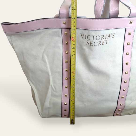 NWT Victoria's Secret Large White and Pink Tote Beach Travel Bag Rhinestones - Picture 6 of 6